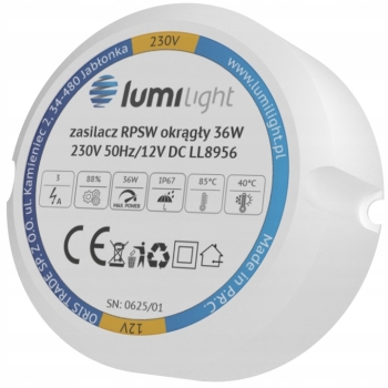ZASILACZ DOPUSZKOWY LED DO PUSZKI INSTALACYJNEJ IP67 3A 36W 12V LUMILIGHT