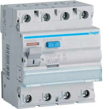 Wyłącznik różnicowoprądowy Hager Polo 4P 25A 0,30 mA AC CDC425J
